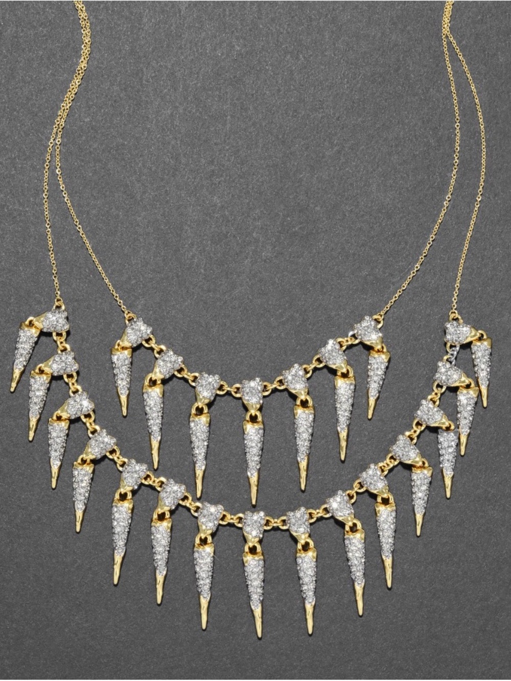 NEW Alexis Bittar Solanales Crystal Spear Layered Fringe Necklace Gold C Z AU06